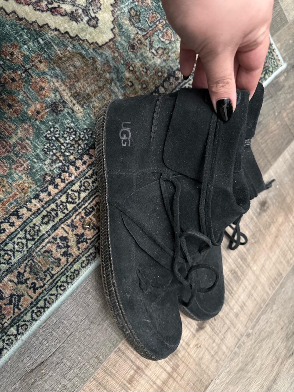 UGG Black Suede Lace-Up Ankle Booties